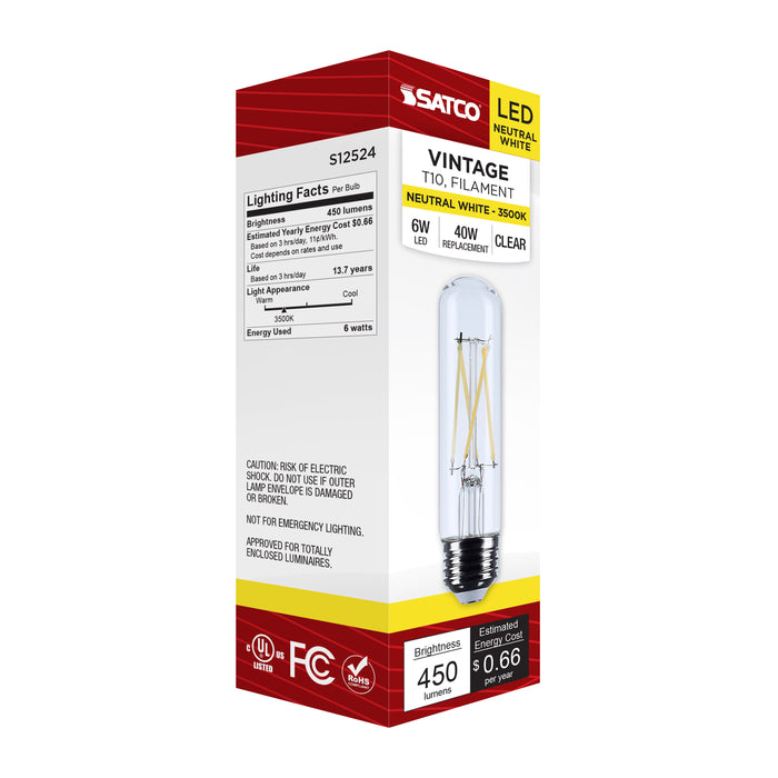 SATCO/NUVO 5.5W T10 LED Medium E26 Base Clear 3500K 120V (S12524)