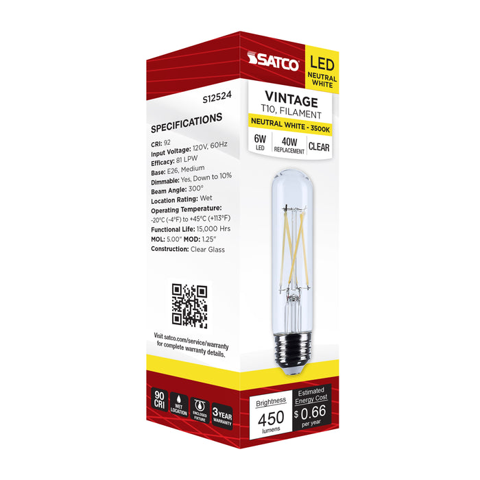 SATCO/NUVO 5.5W T10 LED Medium E26 Base Clear 3500K 120V (S12524)