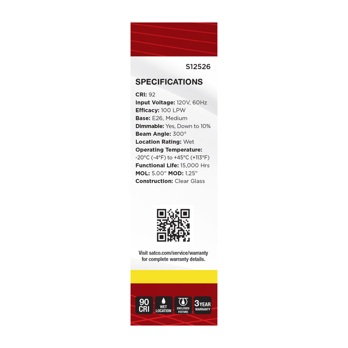 SATCO/NUVO 8W T10 LED Medium E26 Base Clear 4000K 120V (S12526)