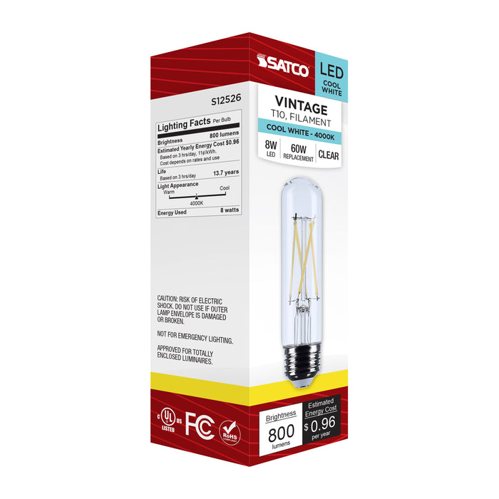 SATCO/NUVO 8W T10 LED Medium E26 Base Clear 4000K 120V (S12526)