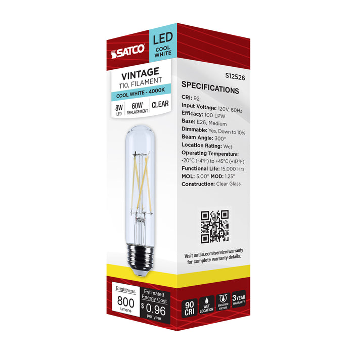 SATCO/NUVO 8W T10 LED Medium E26 Base Clear 4000K 120V (S12526)