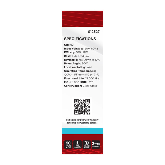 SATCO/NUVO 8W T10 LED Medium E26 Base Clear 5000K 120V (S12527)