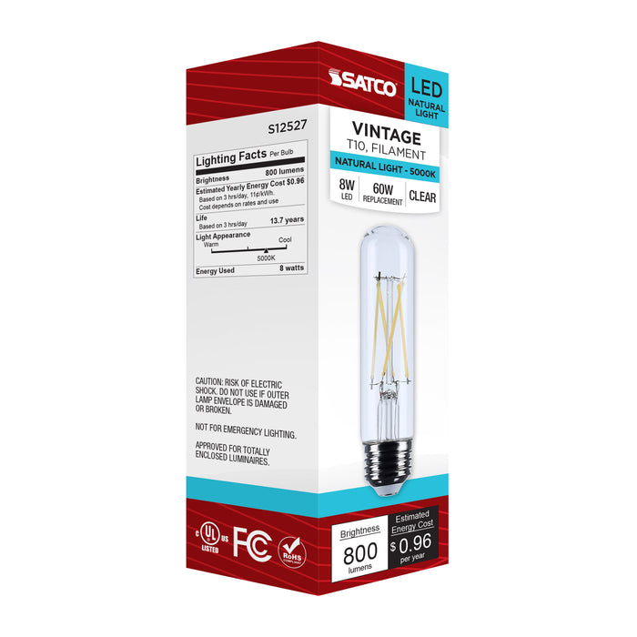 SATCO/NUVO 8W T10 LED Medium E26 Base Clear 5000K 120V (S12527)