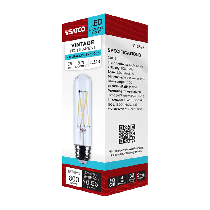 SATCO/NUVO 8W T10 LED Medium E26 Base Clear 5000K 120V (S12527)