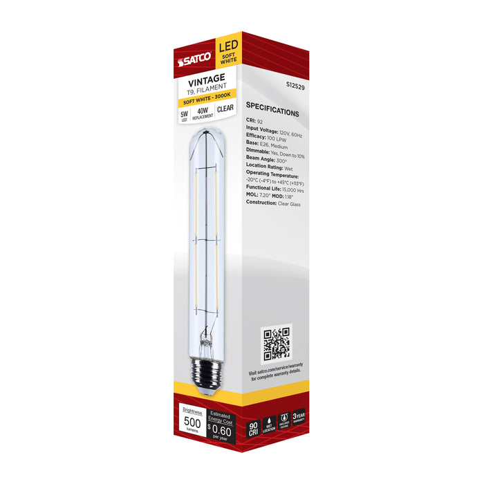 SATCO/NUVO 5W T9 LED Medium E26 Base Clear 3000K 120V (S12529)