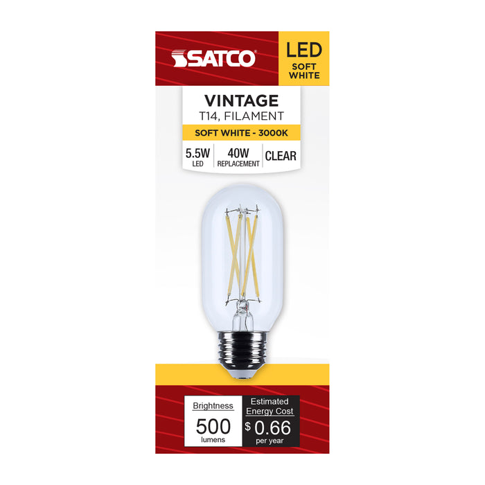 SATCO/NUVO 5.5W T14 LED Medium E26 Base Clear 3000K 120V (S12534)