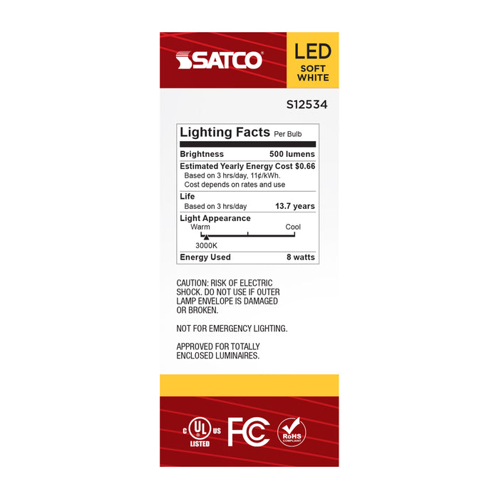 SATCO/NUVO 5.5W T14 LED Medium E26 Base Clear 3000K 120V (S12534)