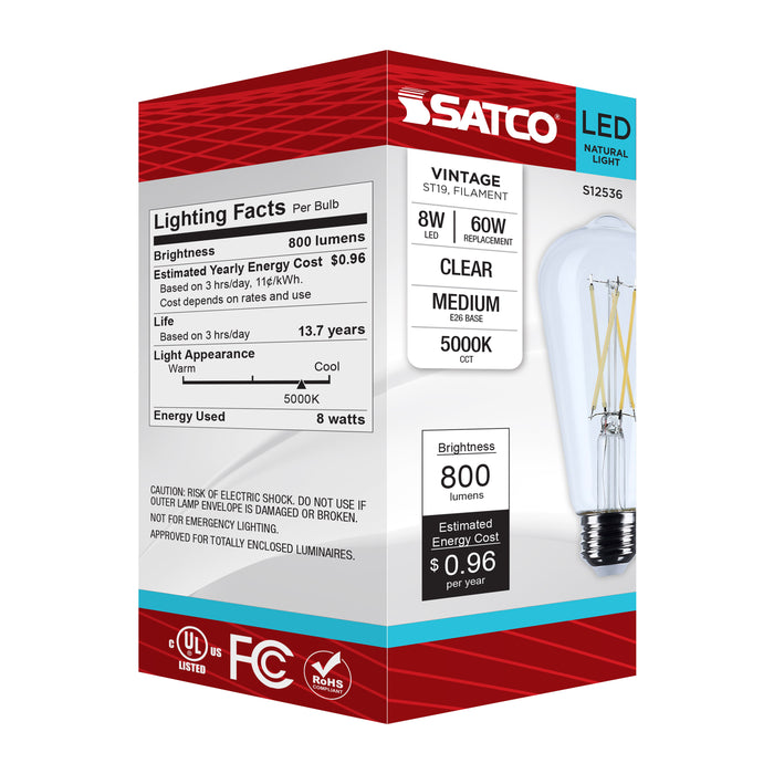SATCO/NUVO 8W ST19 LED Medium E26 Base Clear 5000K 120V (S12536)