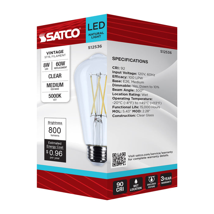 SATCO/NUVO 8W ST19 LED Medium E26 Base Clear 5000K 120V (S12536)