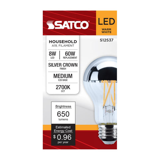 SATCO/NUVO 8W A19 LED Bulb Medium E26 Base 2700K Silver Crown 60W Replacement (S12537)