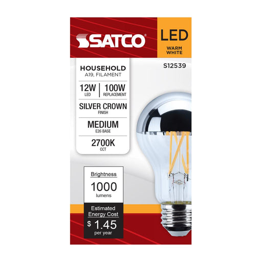 SATCO/NUVO 12W A19 LED Bulb Medium E26 Base 2700K Silver Crown 100W Replacement (S12539)