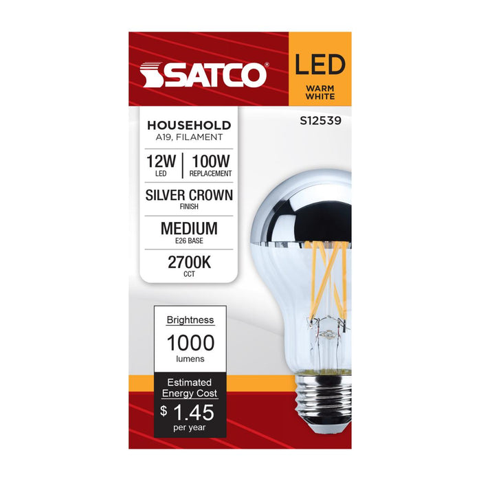 SATCO/NUVO 12W A19 LED Bulb Medium E26 Base 2700K Silver Crown 100W Replacement (S12539)