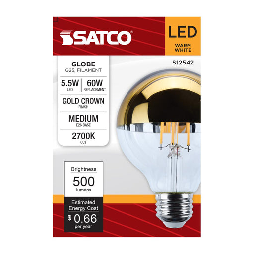 SATCO/NUVO 5.5W G25 LED Bulb Medium E26 Base 2700K Gold Crown 60W Replacement (S12542)