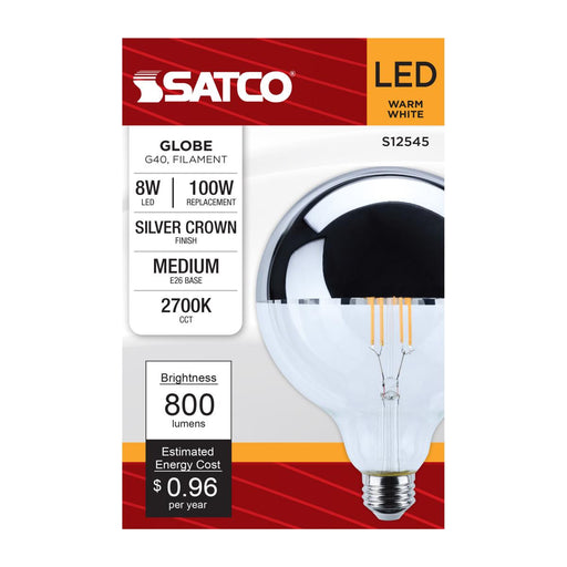 SATCO/NUVO 8W G40 LED Bulb Medium E26 Base 2700K Silver Crown 100W Replacement (S12545)