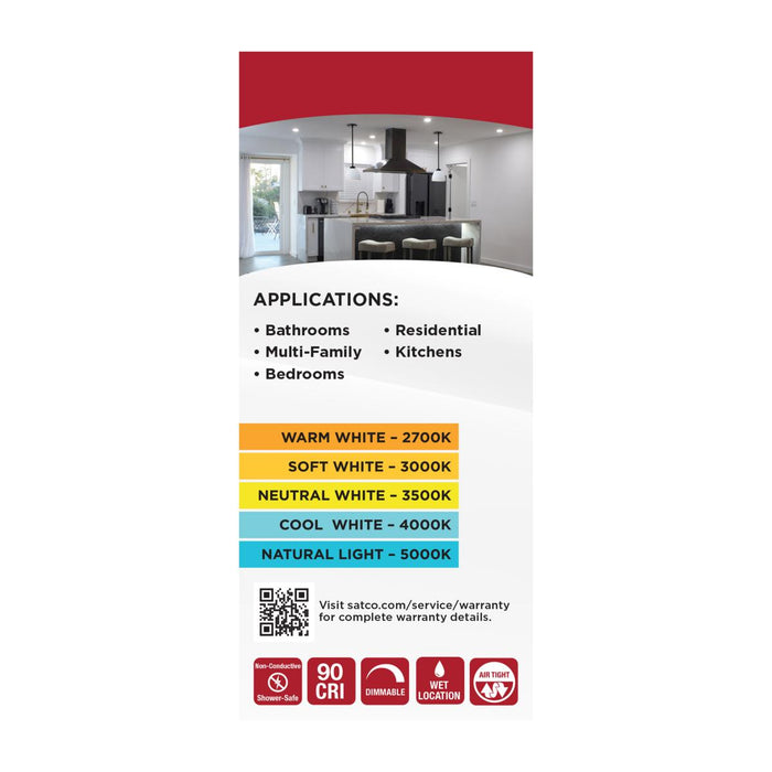 SATCO/NUVO 6W LED Downlight Retrofit 4 Inch CCT Selectable 2700K/3000K/3500K/4000K/5000K Square 90 CRI 120V White (S12601)