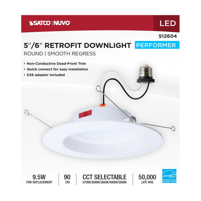 SATCO/NUVO 10W LED Downlight Retrofit 5-6 Inch CCT Selectable 2700K/3000K/3500K/4000K/5000K Round 90 CRI 120V White (S12604)