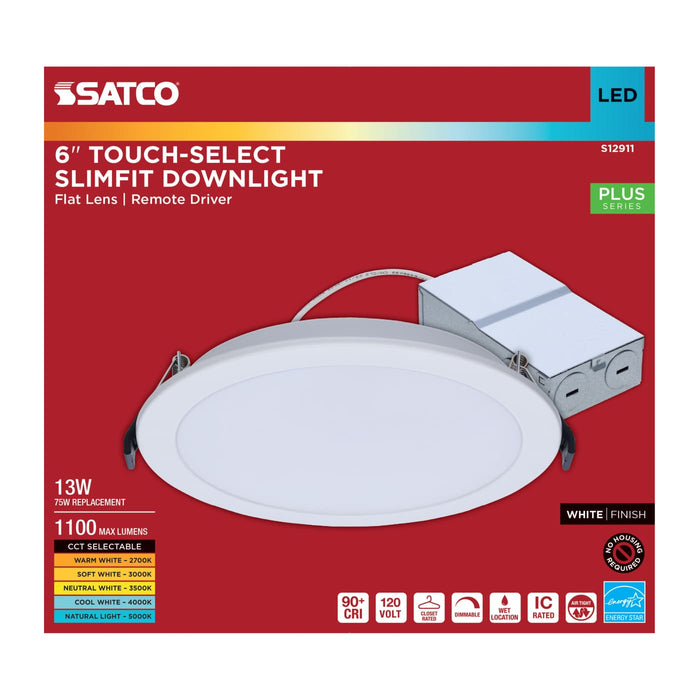 SATCO/NUVO-S12911 13W LED Downlight Slimfit 6 Inch Round Touch-Select 2700K/3000K/3500K/4000K/5000K 1100Lm White Flat Trim Line Voltage Dimmable 120V (S12911)