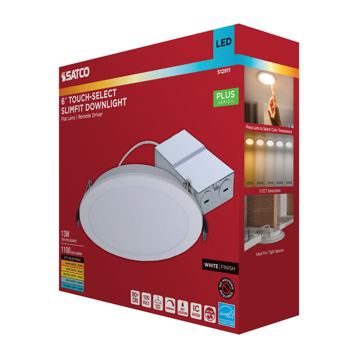 SATCO/NUVO-S12911 13W LED Downlight Slimfit 6 Inch Round Touch-Select 2700K/3000K/3500K/4000K/5000K 1100Lm White Flat Trim Line Voltage Dimmable 120V (S12911)