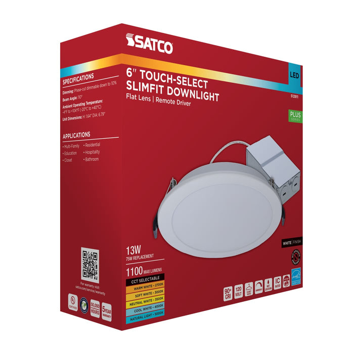 SATCO/NUVO-S12911 13W LED Downlight Slimfit 6 Inch Round Touch-Select 2700K/3000K/3500K/4000K/5000K 1100Lm White Flat Trim Line Voltage Dimmable 120V (S12911)
