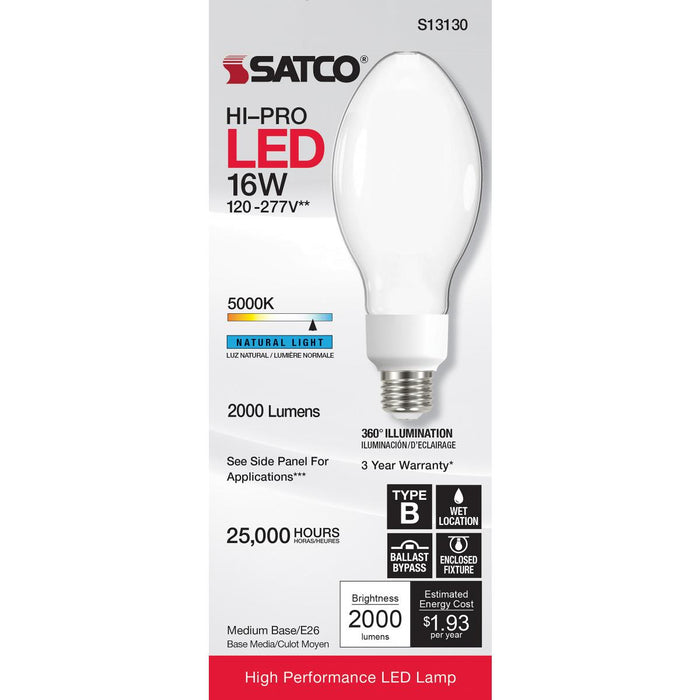 SATCO/NUVO Hi-Pro 16W LED HID Replacement ED23 5000K Medium Base 120-277V Type B Ballast Bypass (S13130)