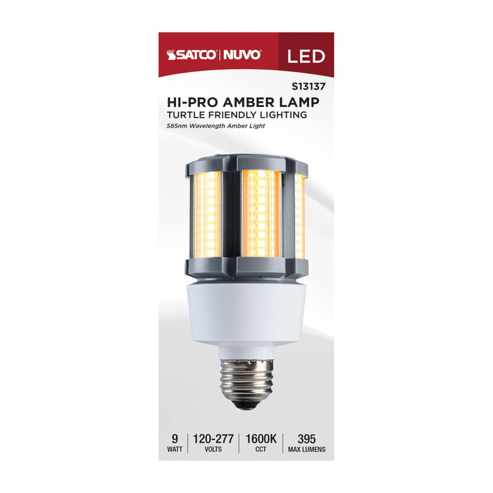 SATCO/NUVO 9W LED Amber Corn Cob E26 Base 1600K 585Nm 395Lm 120-277V Turtle Friendly (S13137)