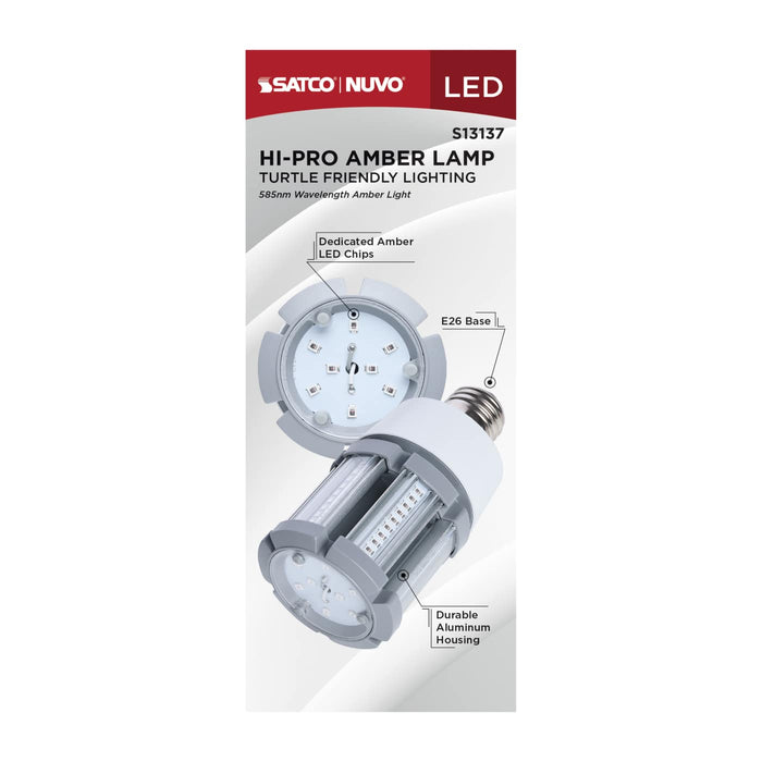 SATCO/NUVO 9W LED Amber Corn Cob E26 Base 1600K 585Nm 395Lm 120-277V Turtle Friendly (S13137)