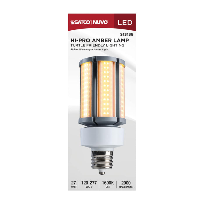SATCO/NUVO 27W LED Amber Corn Cob E26 Base 1600K 585Nm 2000Lm 120-277V Turtle Friendly (S13138)