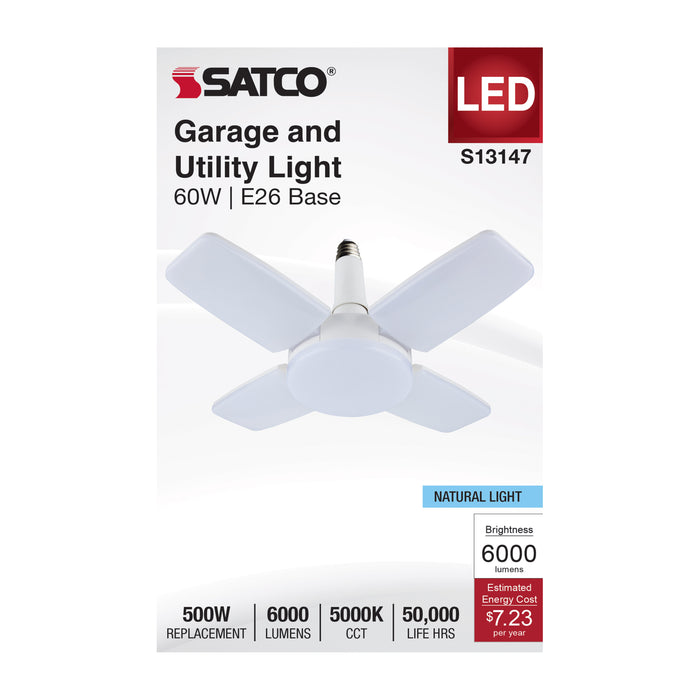 SATCO/NUVO 60W LED Multi-Beam Utility/Garage Lamp 5000K Natural Light 120V White Finish (S13147)