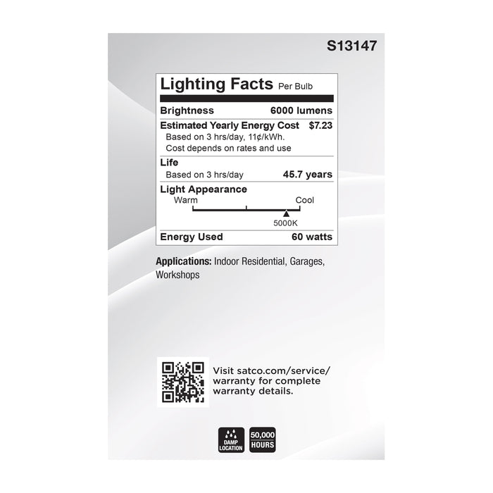 SATCO/NUVO 60W LED Multi-Beam Utility/Garage Lamp 5000K Natural Light 120V White Finish (S13147)