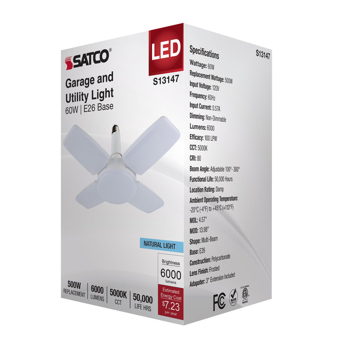 SATCO/NUVO 60W LED Multi-Beam Utility/Garage Lamp 5000K Natural Light 120V White Finish (S13147)