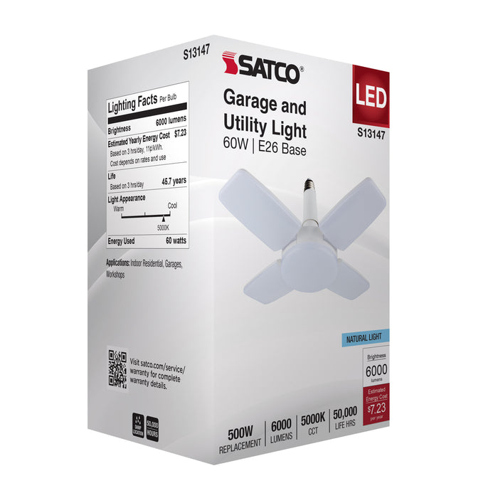 SATCO/NUVO 60W LED Multi-Beam Utility/Garage Lamp 5000K Natural Light 120V White Finish (S13147)