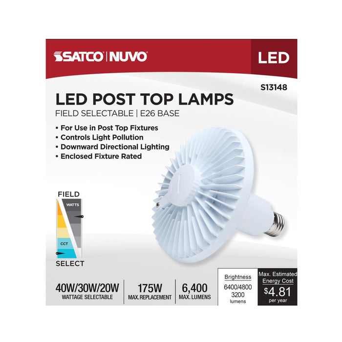 SATCO/NUVO LED HID Replacement Wattage/CCT Selectable 40W/30W/20W 3000K/4000K/5000K Ballast Bypass Medium Base 120-277V (S13148)
