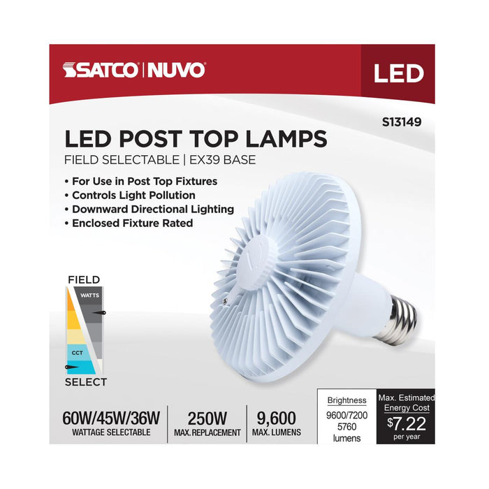 SATCO/NUVO 60/45/36W LED HID Replacement Wattage/CCT Selectable 60W/45W/36W 3000K/4000K/5000K Ballast Bypass Extended Mogul Base 120-277V (S13149)