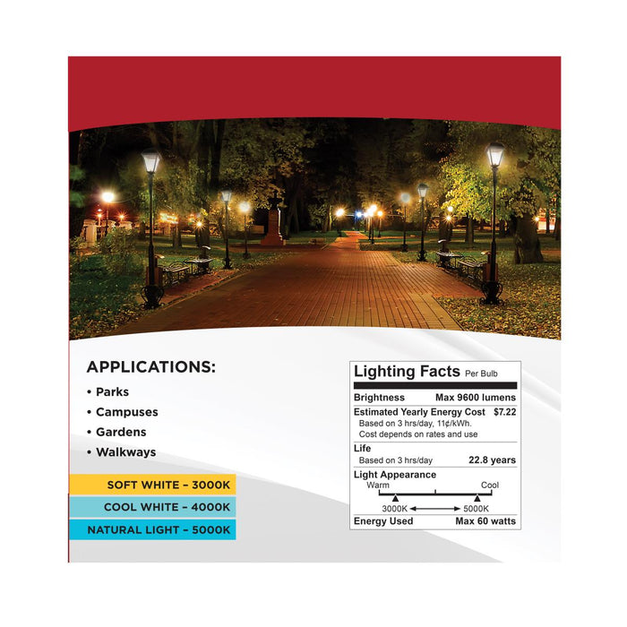 SATCO/NUVO 60/45/36W LED HID Replacement Wattage/CCT Selectable 60W/45W/36W 3000K/4000K/5000K Ballast Bypass Extended Mogul Base 120-277V (S13149)