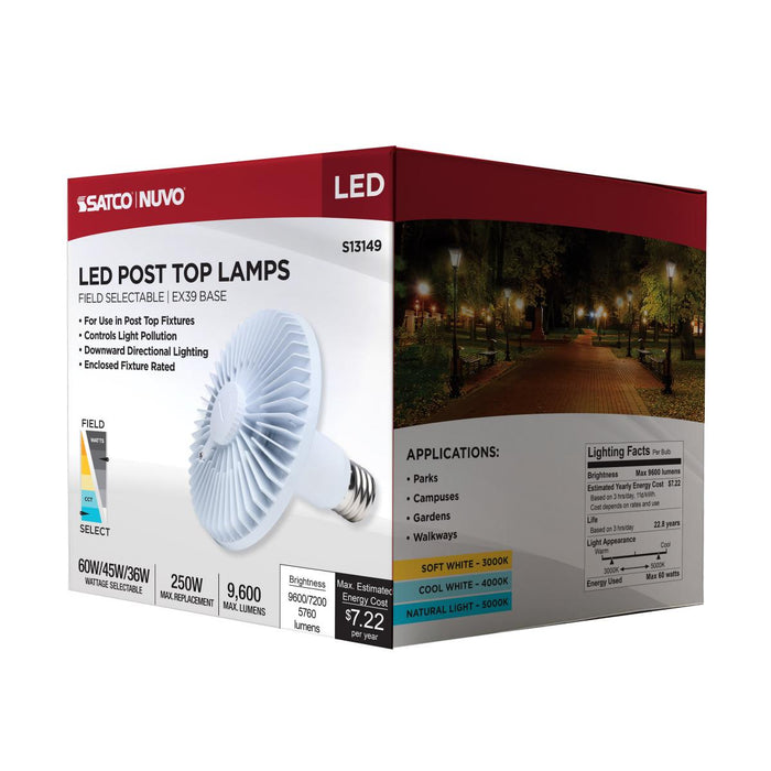 SATCO/NUVO 60/45/36W LED HID Replacement Wattage/CCT Selectable 60W/45W/36W 3000K/4000K/5000K Ballast Bypass Extended Mogul Base 120-277V (S13149)