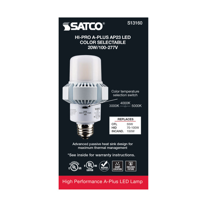 SATCO/NUVO 20W A-Plus 23 LED CCT Selectable 3000K/4000K/5000K Medium Base 100-277V Colorquick Technology Powerquick Technology (S13160)