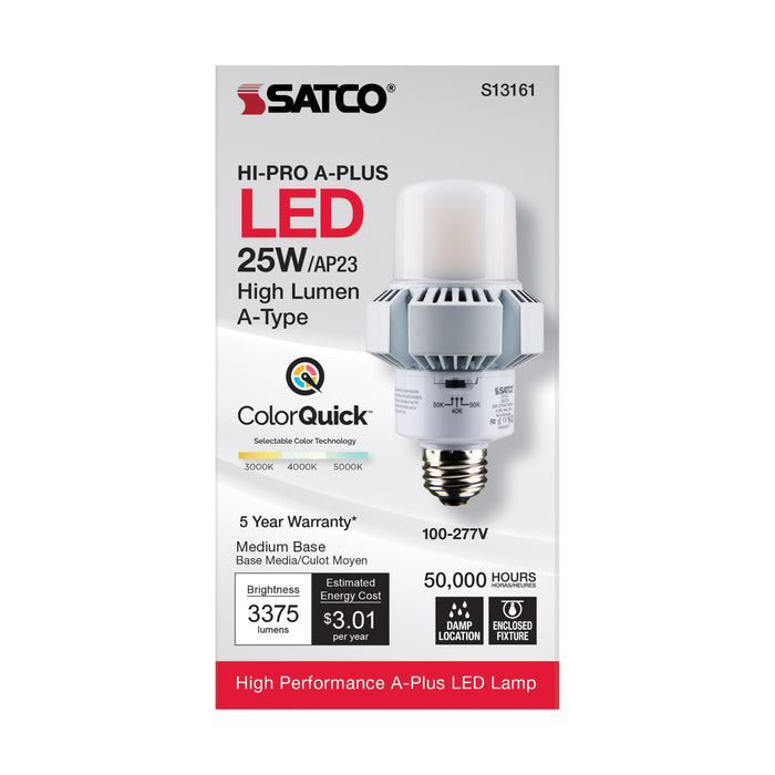 SATCO/NUVO 25W A-Plus 23 LED CCT Selectable 3K/4K/5K Medium Base 100-277V Colorquick Technology Powerquick Technology (S13161)
