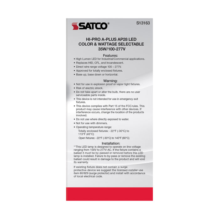 SATCO/NUVO 35W A-Plus 28 LED CCT/Wattage Selectable Extended Mogul Base Colorquick Technology Powerquick Technology (S13163)
