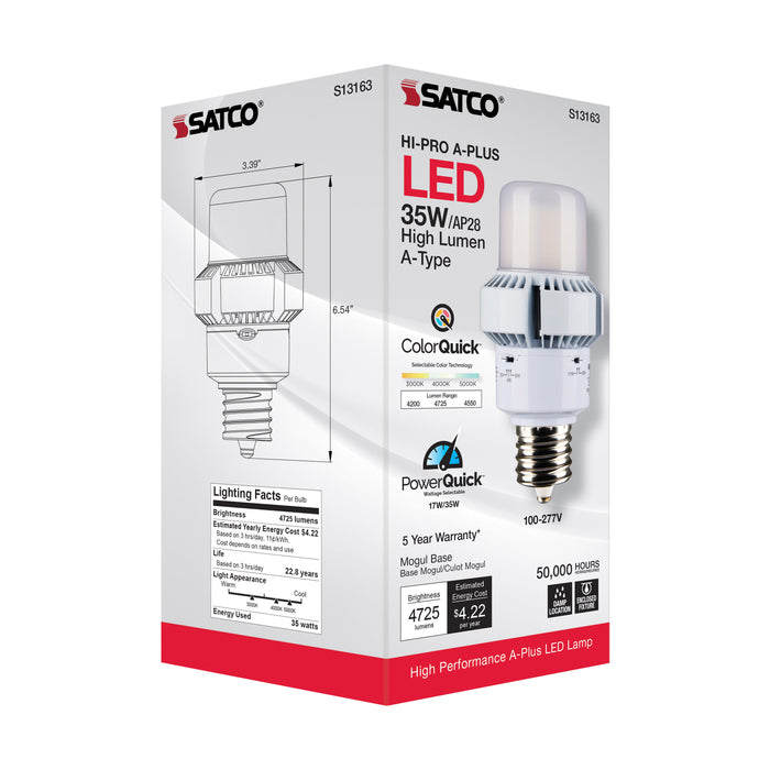 SATCO/NUVO 35W A-Plus 28 LED CCT/Wattage Selectable Extended Mogul Base Colorquick Technology Powerquick Technology (S13163)