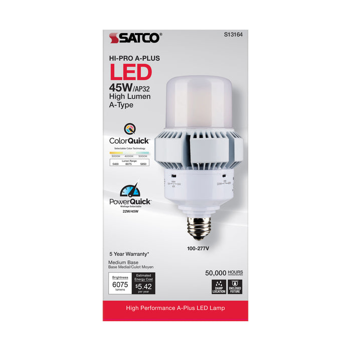 SATCO/NUVO 45W A-Plus 32 LED CCT/Wattage Selectable Medium Base Colorquick Technology Powerquick Technology (S13164)