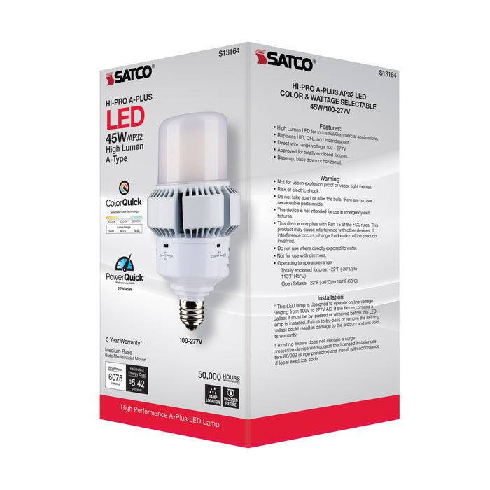 SATCO/NUVO 45W A-Plus 32 LED CCT/Wattage Selectable Medium Base Colorquick Technology Powerquick Technology (S13164)