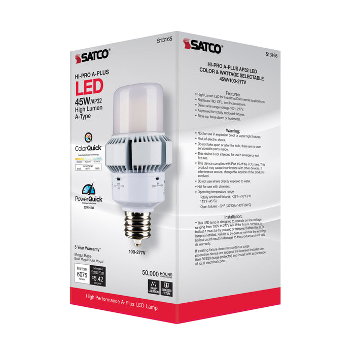 SATCO/NUVO 45W A-Plus 32 LED CCT/Wattage Selectable Extended Mogul Base Colorquick Technology Powerquick Technology (S13165)