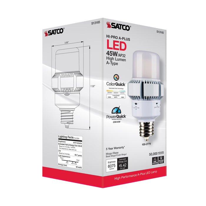 SATCO/NUVO 45W A-Plus 32 LED CCT/Wattage Selectable Extended Mogul Base Colorquick Technology Powerquick Technology (S13165)