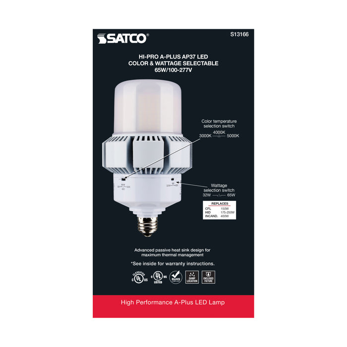 SATCO/NUVO 65W A-Plus 37 LED CCT/Wattage Selectable Medium Base Colorquick Technology Powerquick Technology (S13166)