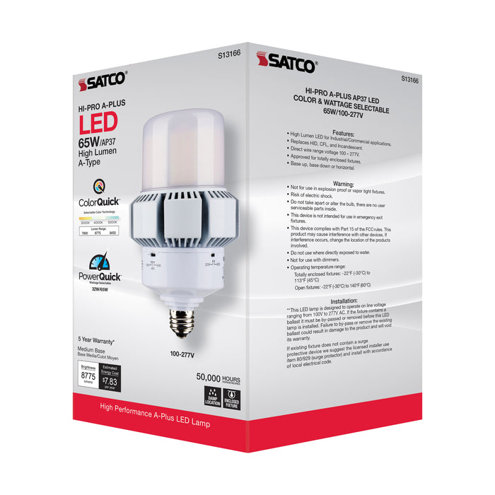 SATCO/NUVO 65W A-Plus 37 LED CCT/Wattage Selectable Medium Base Colorquick Technology Powerquick Technology (S13166)