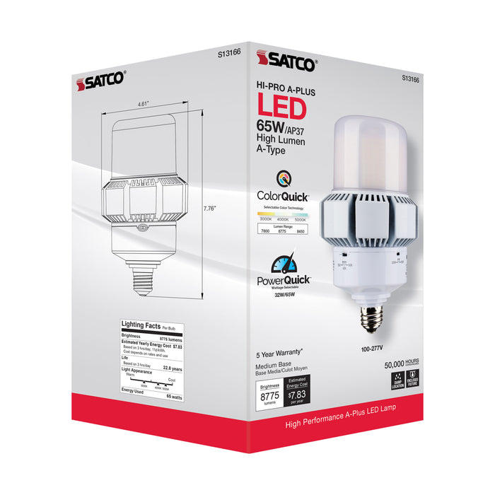 SATCO/NUVO 65W A-Plus 37 LED CCT/Wattage Selectable Medium Base Colorquick Technology Powerquick Technology (S13166)