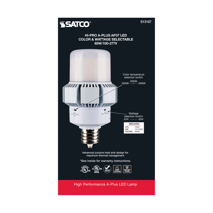 SATCO/NUVO 65W A-Plus 37 LED CCT/Wattage Selectable Extended Mogul Base Colorquick Technology Powerquick Technology (S13167)