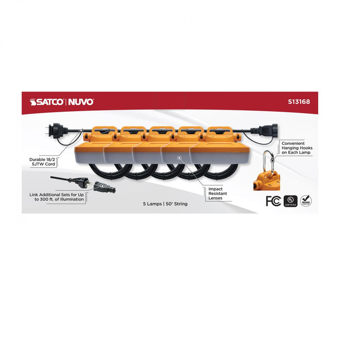 SATCO/NUVO LED Hi-Pro Temporary String Lights 50 Foot 5 Lamp 7000Lm 60W 5000K 360 Degree Beam Angle Non-Dimmable (S13168)