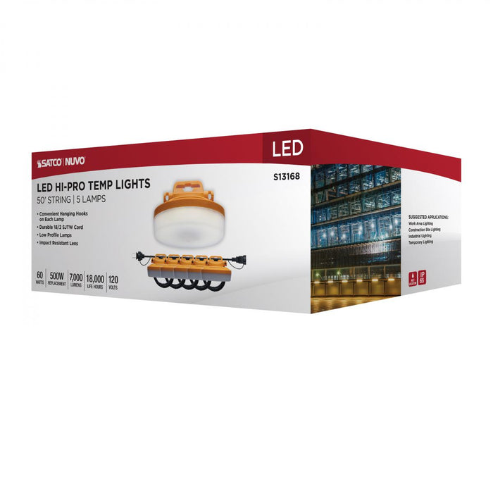 SATCO/NUVO LED Hi-Pro Temporary String Lights 50 Foot 5 Lamp 7000Lm 60W 5000K 360 Degree Beam Angle Non-Dimmable (S13168)