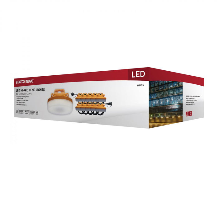 SATCO/NUVO LED Hi-Pro Temporary String Lights 100 Foot 10 Lamp 14000Lm 120W 5000K 360 Degree Beam Angle Non-Dimmable (S13169)